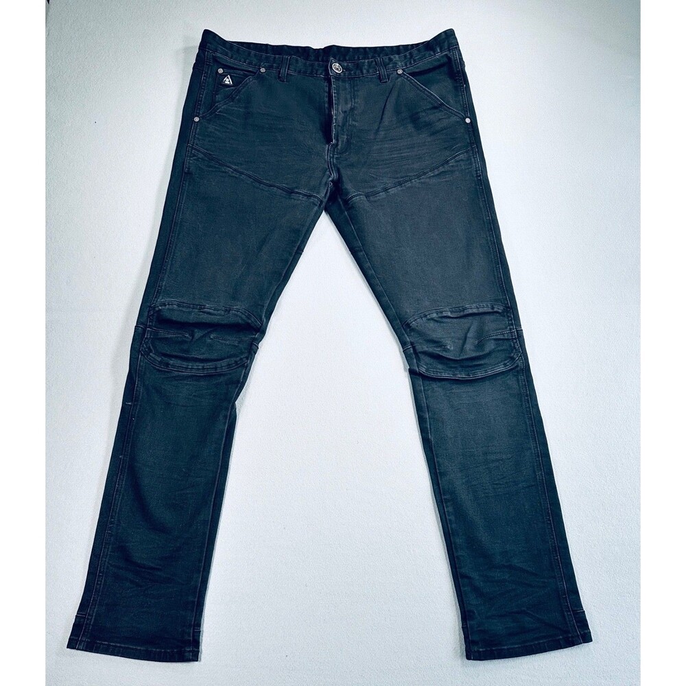 DNM Collection Men’s Black Biker Jeans Size 40 Stretch Moto Denim Slim Pre-Owned
